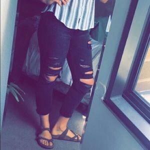 American Eagle Black Ripped Mom Jean